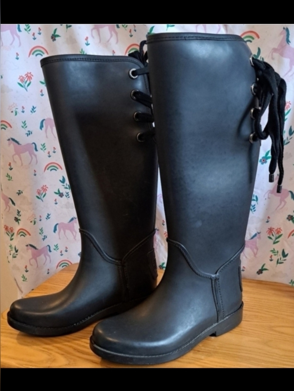 EUC Coach Tristee Black Tall Rubber Rain Casual Prep Bow Boot Shoe SZ 6B